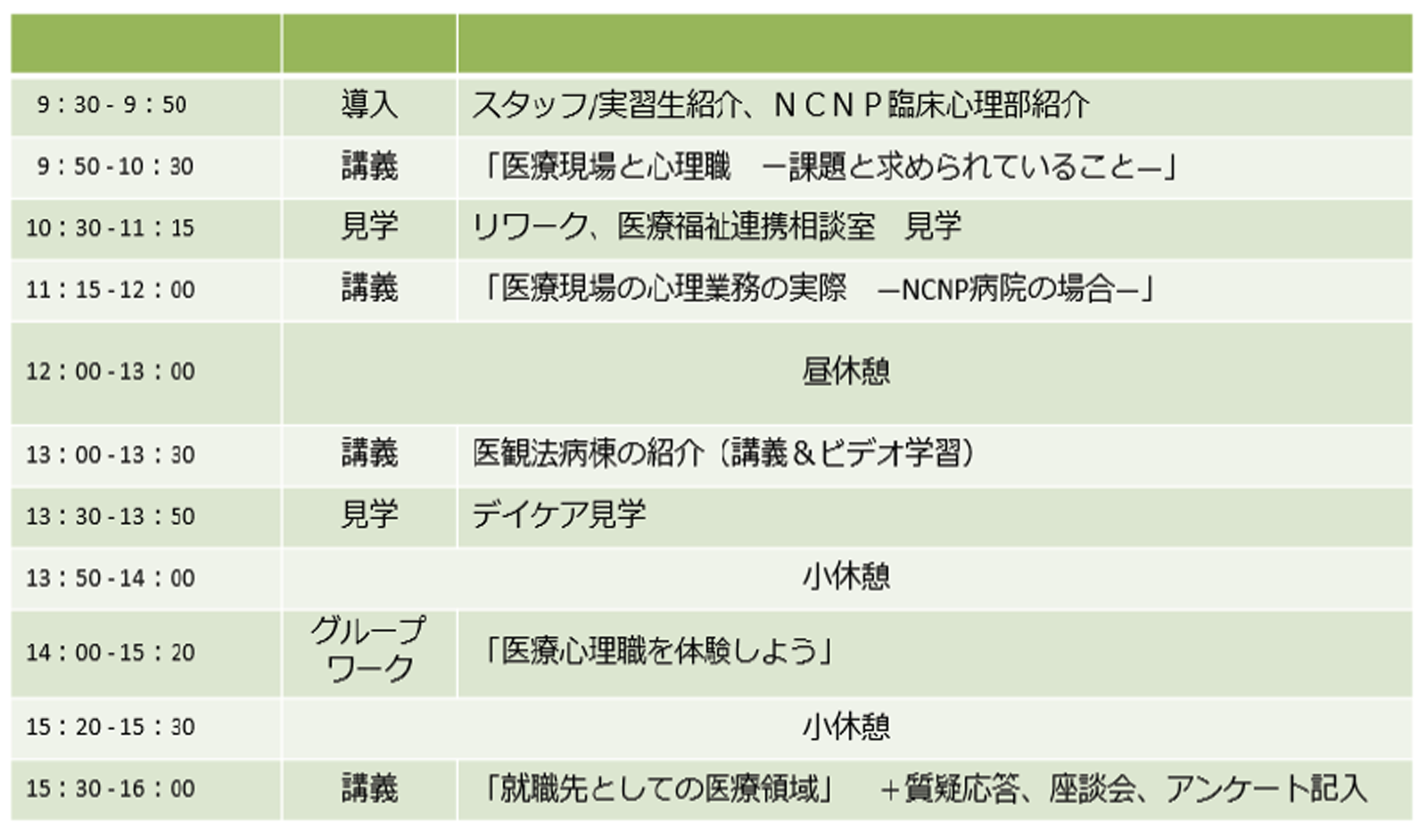 学部実習スケジュール一例