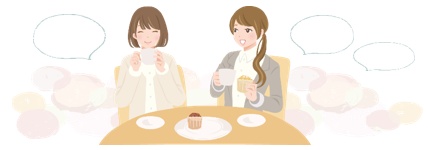女性二人が会話しているイラスト
